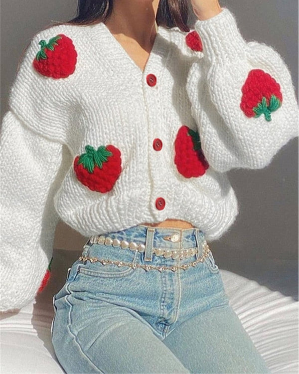 Strawberry Kintted Long Sleeve Loose Cardigan Sweater