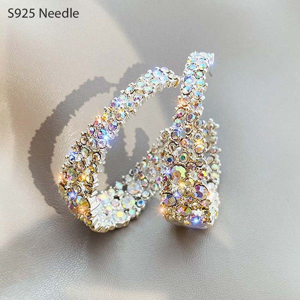 Colorful Rhinestone Needle Hoop Earrings