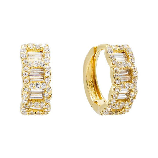 5A Sparkling Bling Round Baguette CZ Hoop Earrings