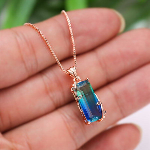 Mystic Rainbow CZ Tree Branches Pendant Necklaces