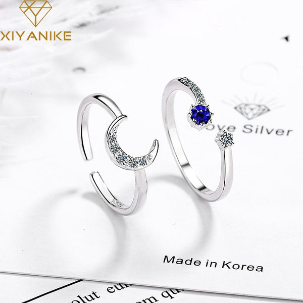 Creative Star Open Moon Crystal Rings