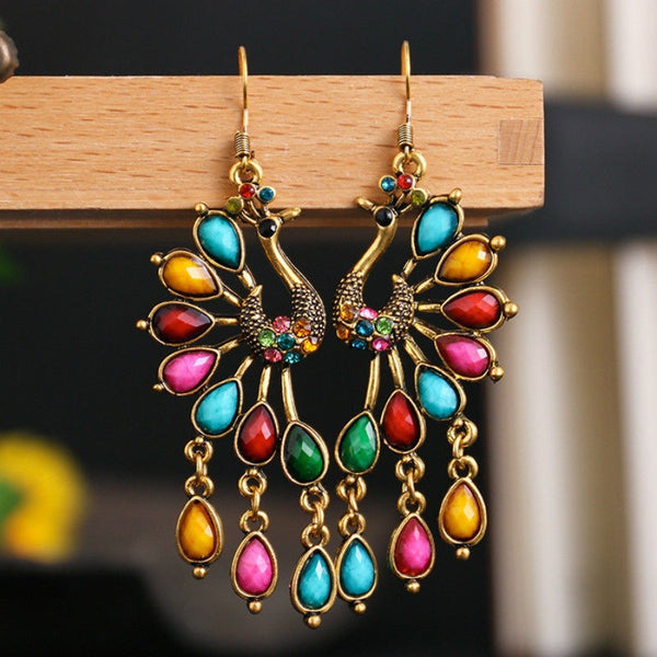 Colorful Peacock Dangling Earrings