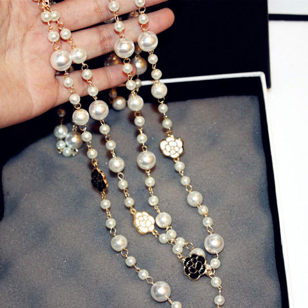 Long Simulated Pearl Necklace