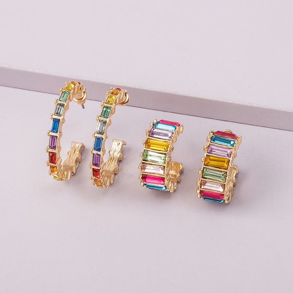 Chic Colorful Acrylic Geo Stones Fashion Hoop Earrings