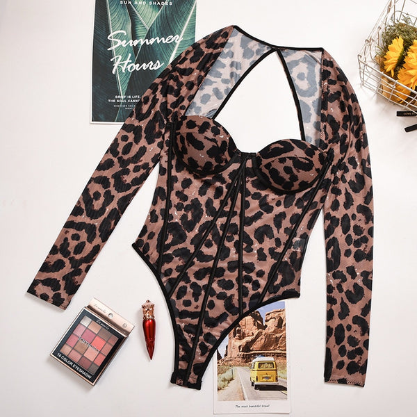 Leopard Print Push Up Sexy Bodysuits