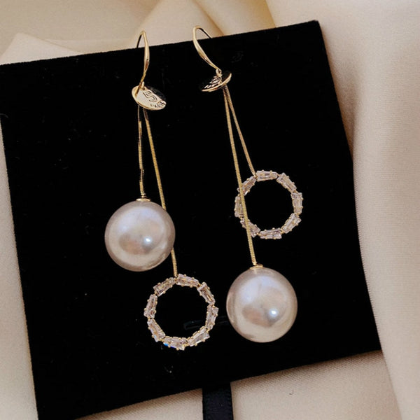 Vintage Luxury Simulated Pearl Round Crystal Dangle Earrings