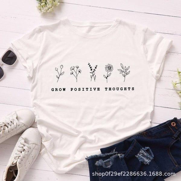 Versatile Cotton Flower Plants Print Short Sleeve Tshirts