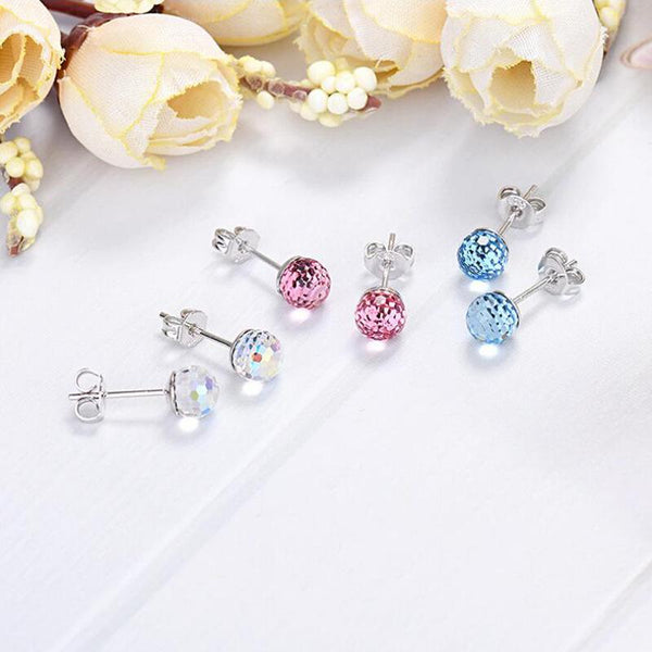 Colorful 6/8mm Rhinestones Ball stud Earring