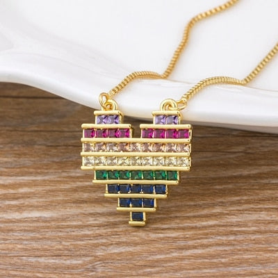 Multi-Color Heart Pendent Charm Necklaces