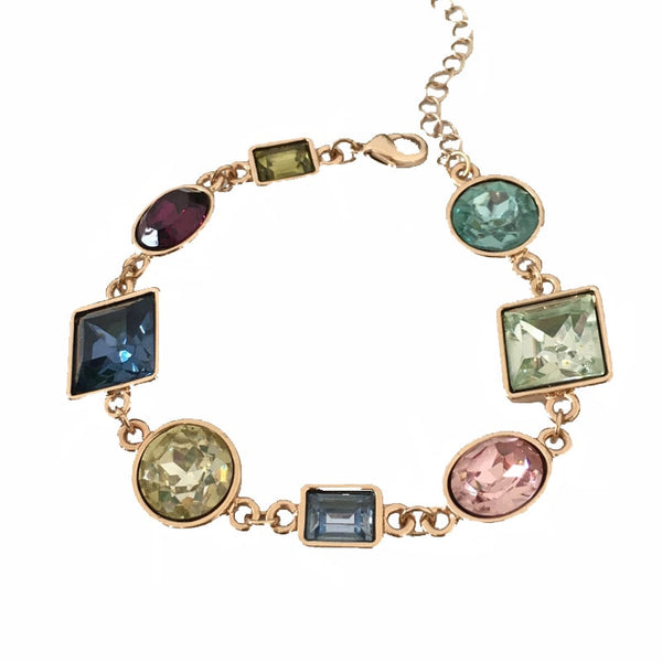 Pretty Gold Color Plating Colorful Stone Statement Bracelet