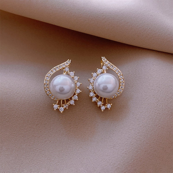 New Cute Elegant Round Simulated-pearl Stud Earrings