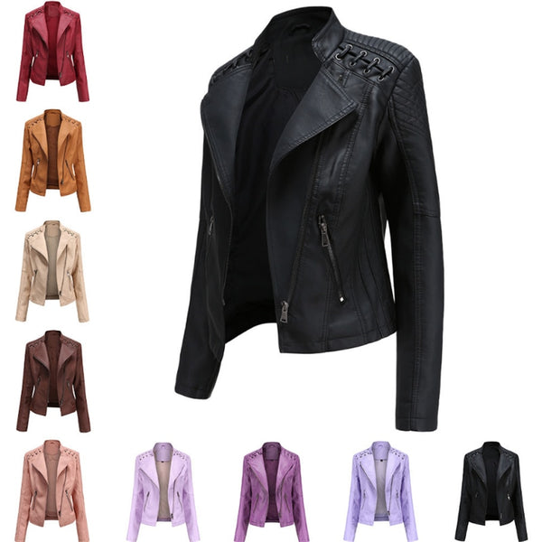 Turn-down Collar faux Leather Jackets