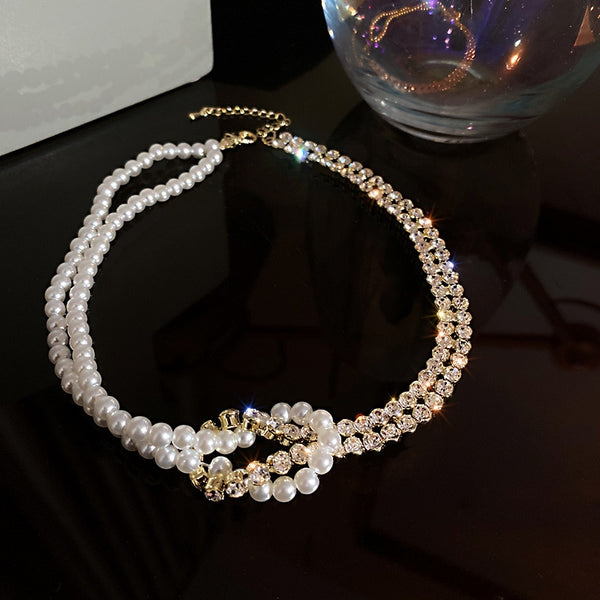 Pearl Crystal Choker Necklaces