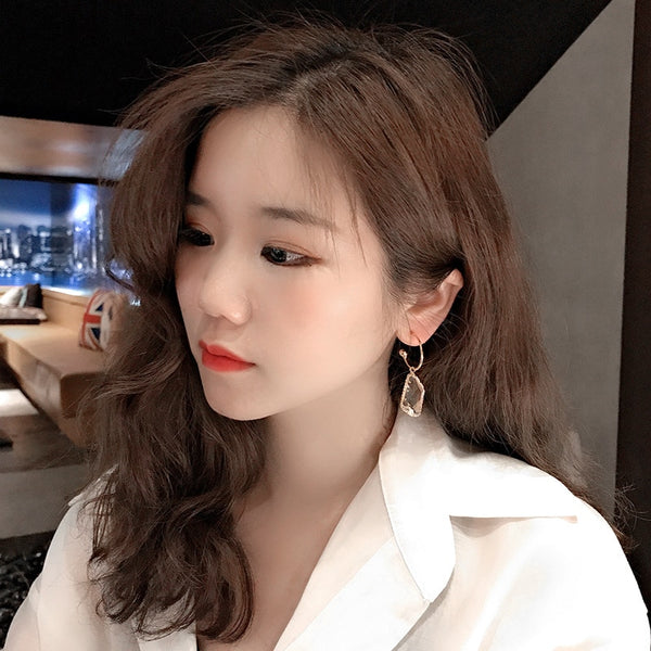 Korean Design White Transparent Irregular Crystal Earrings