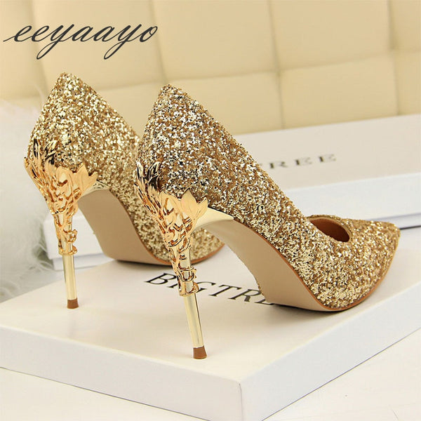 Thin Pointed Toe Metal High Heel Pumps