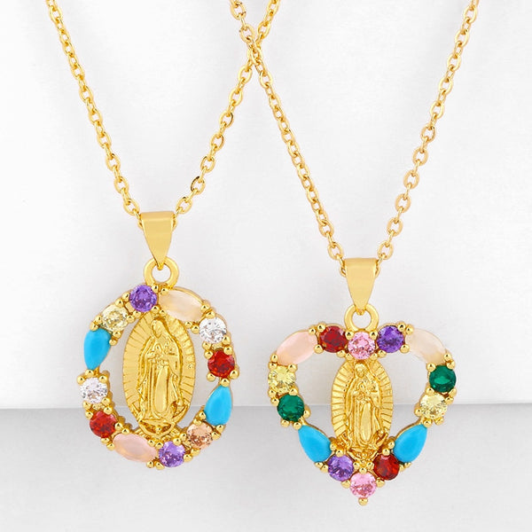 Rainbow Virgin Mary Pendant Necklaces