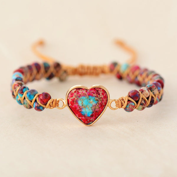 Natural Stone Heart Charm String Braided Bracelets