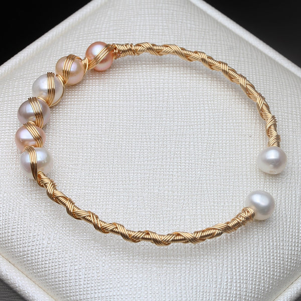 Real Natural Fresh Water Round Pearl Handmade Adjustable Bracelet