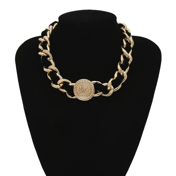 Bold Collares Rock Velvet Coined Chunky Choker Necklace