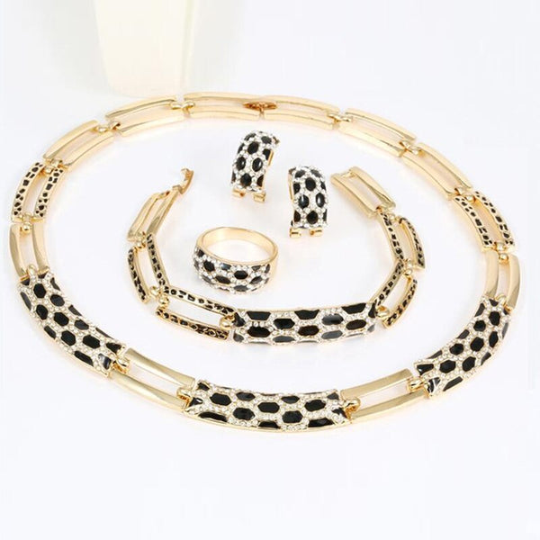 Gold Color Earrings Necklace Bracelet Ring Set