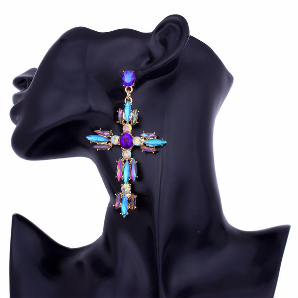 Bold Rhinestone Cross Earrings