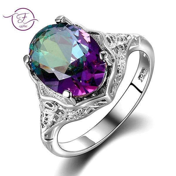 Genuine Rainbow Fire Mystic Topaz Ring