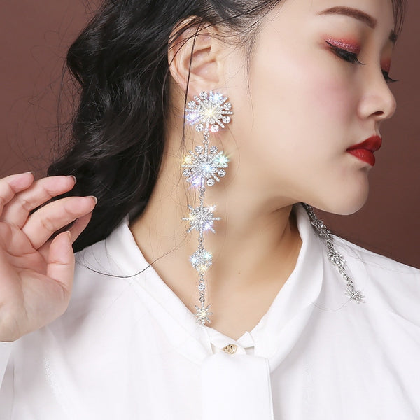 Shiny Star Snowflake Crystal Rhinestone Drop Earrings