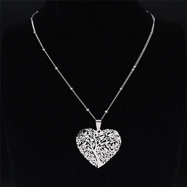 Heart Tree of Life Stainless Steel Statement Necklace