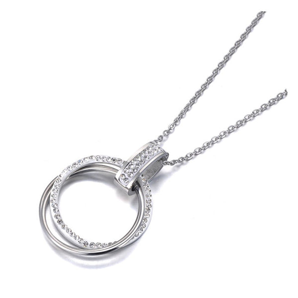 Pave Setting Rhinestone Double Circle Pendant Necklaces