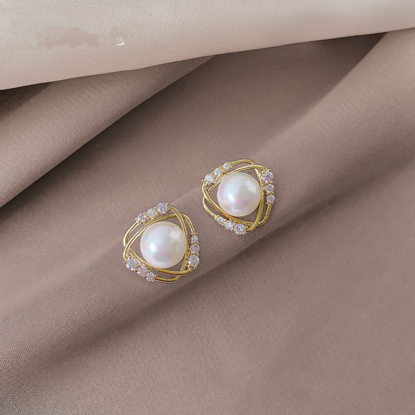 French Elegant Pearl Stud Earrings