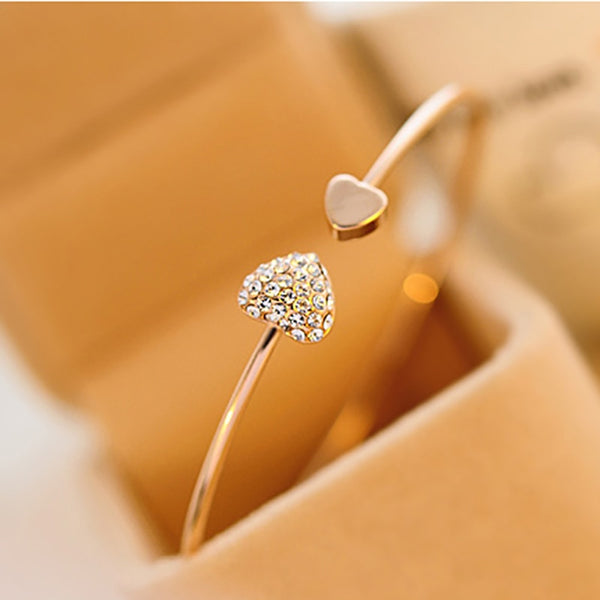 Fashion Stylish Gold Color Ele Crystal Heart Bangle Bracelets