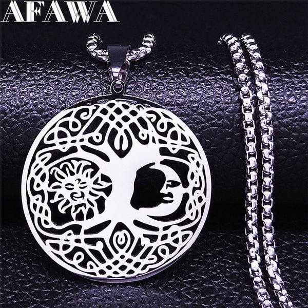 Irish Knot Sun Moon Stainless Steel Chain Necklace