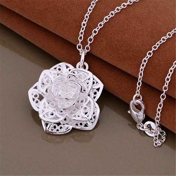 Silver Rose Pendant Necklace