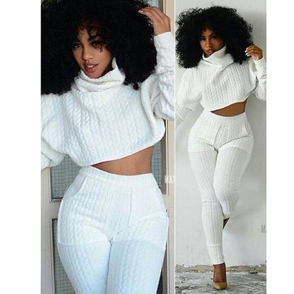 Knit Fitted Crop Top Lounge Two Piece Set