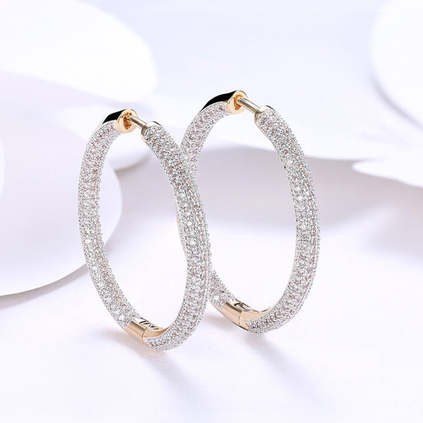 Luxury Big Full Paved CZ Creole Hoop Earrings