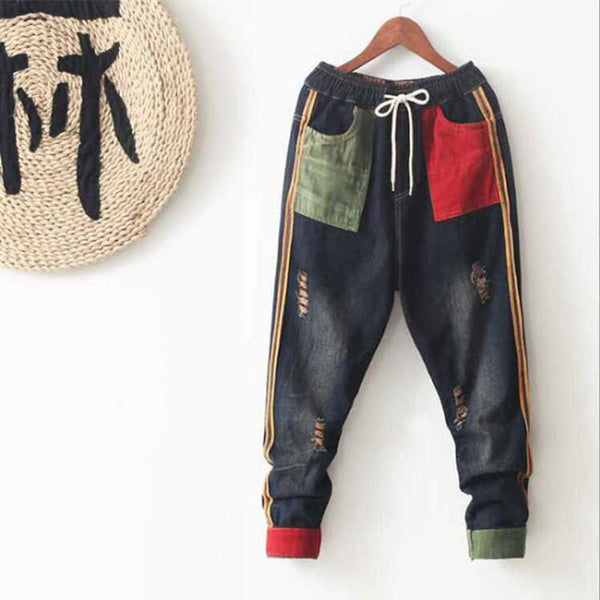 Patchwork Pocket Loose Fit Denim