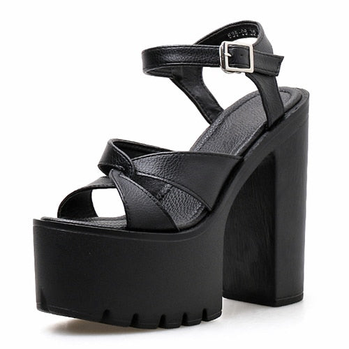 Black Thick Heel Sandals