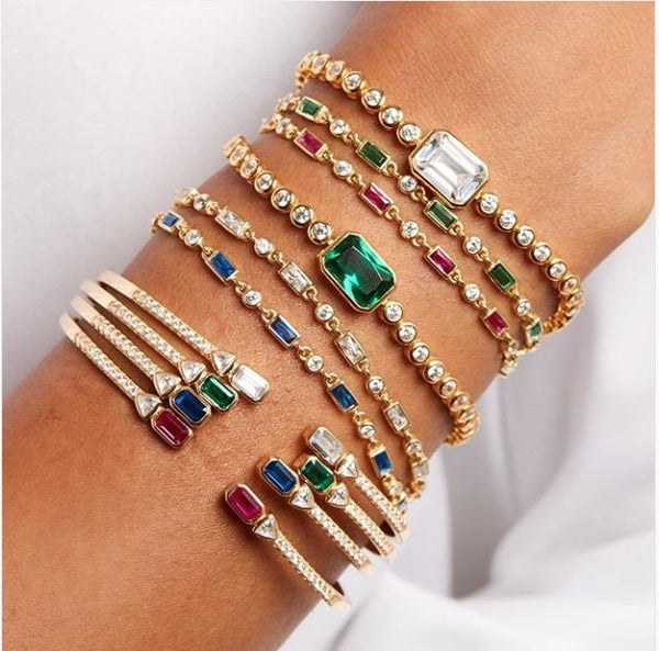 Multi Color Baguette CZ Open Cuff Bracelets