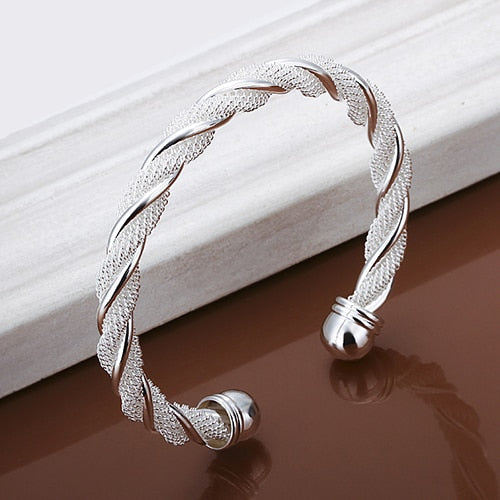 Simple Silver Plated Twist Cuff Bangle