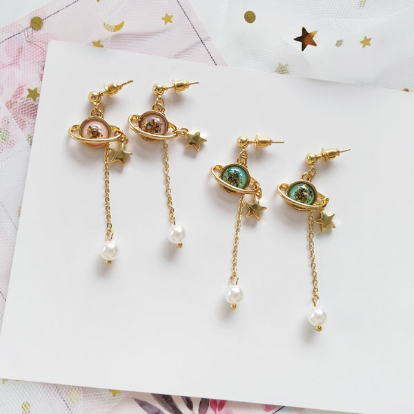 Golden Stars Pearl Tassel Earrings