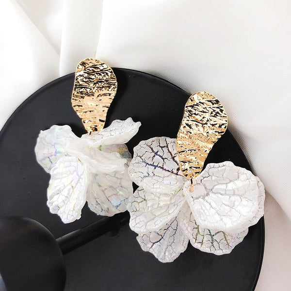 White Shell Flower Petal Drop Earrings