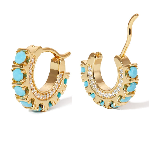 Pave Turquoises Stone Circle Hoop Earring