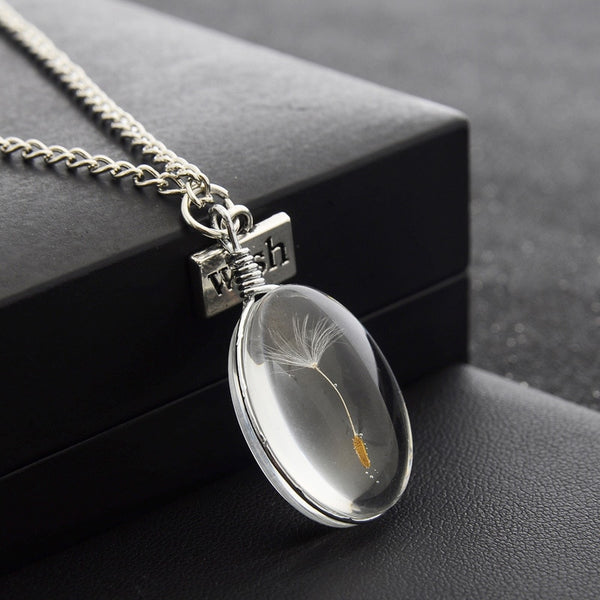 Wish Real Natural Dandelion Seed Pendant Necklace