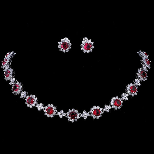 Luxury CZ Crystal Necklace Earrings Sets