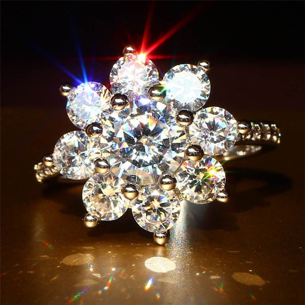 Snowflake Flower White CZ Ring