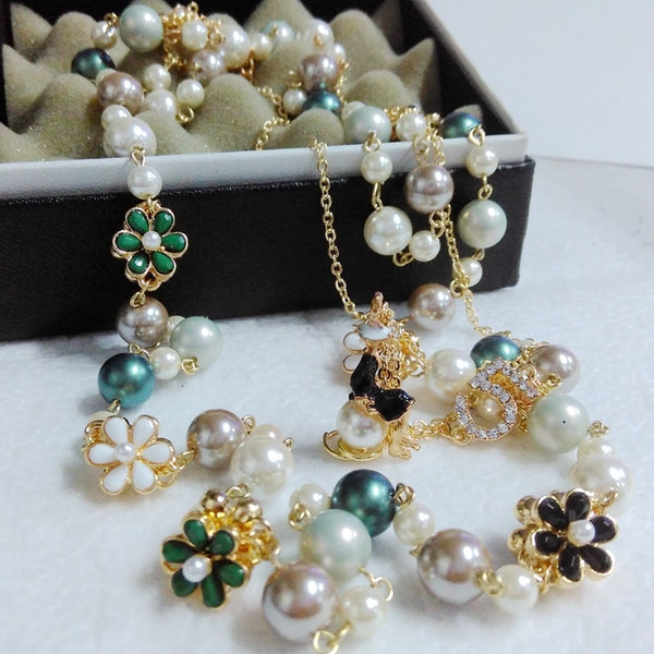 Double Multi-Layer Flower Pearl Necklaces