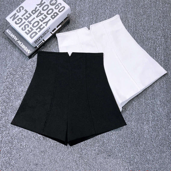 White/Black High Waist Stretch Suit Shorts