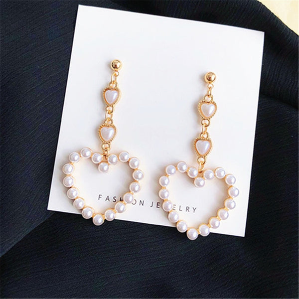 Long Heart Pearl Earrings