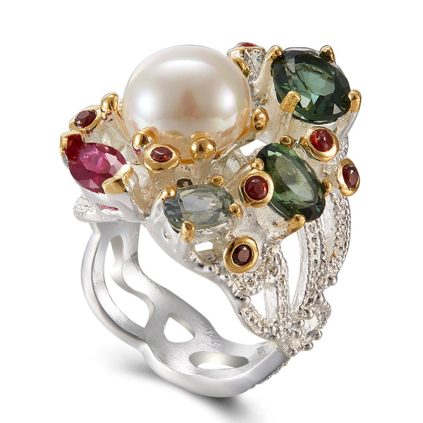 Gorgeous Mixed Two Tone CZ Pearl Ring