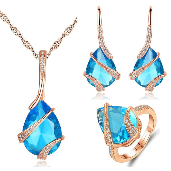 Water Drop Necklace Earrings Ring Sets